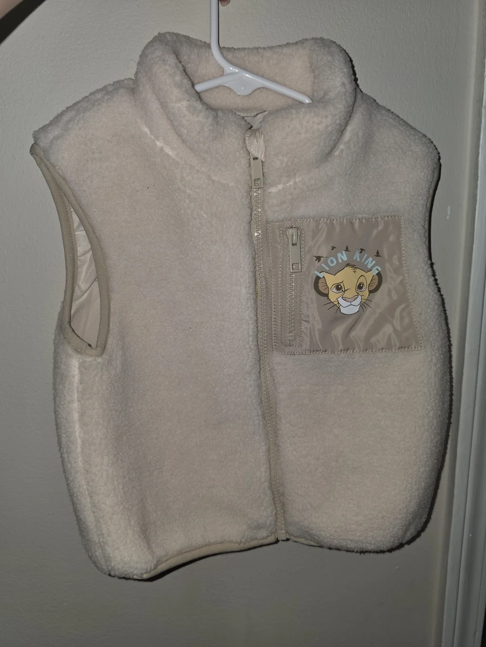 Primark Cream Sherpa Kids Vest with Lion King Patch